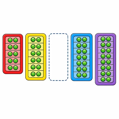 Trays of paired beads showing a skip-count pattern with one missing group.