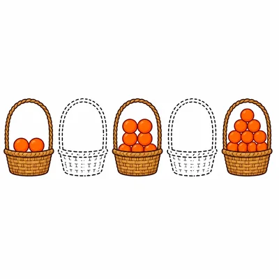 Five baskets showing pairs of balls with two missing baskets.