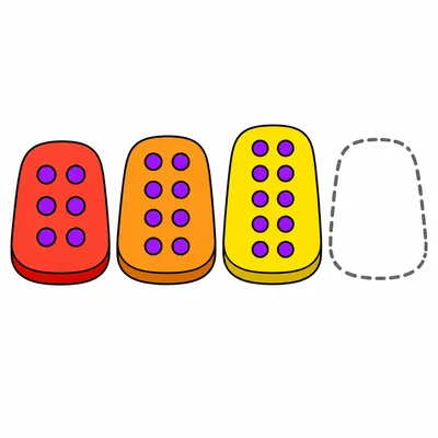 A row of paired-dot trays ending with an empty tray for the next count.