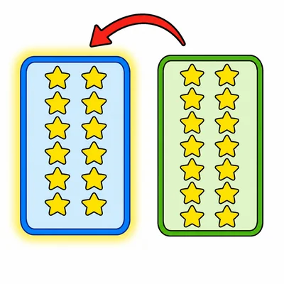 Two trays of paired stars with an arrow pointing to the previous tray.