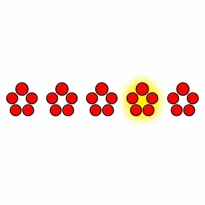 Five groups of five red counters in a row.