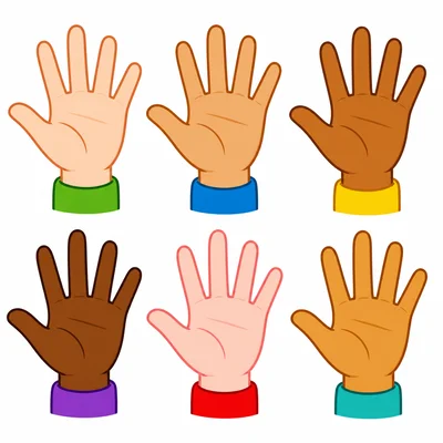 Six open hands, each with five fingers.