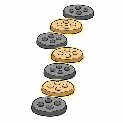A winding path of stepping stones, each with five pebbles.