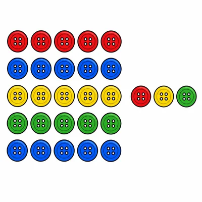 Complete groups of five buttons with one incomplete group set aside.