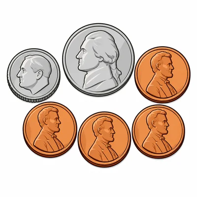 One dime, one nickel, and four pennies.