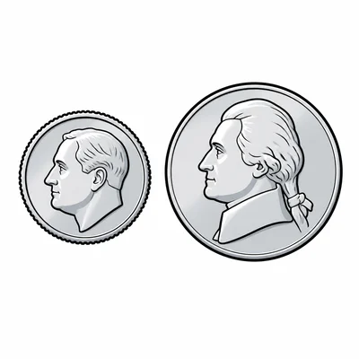 A dime and a nickel side by side.