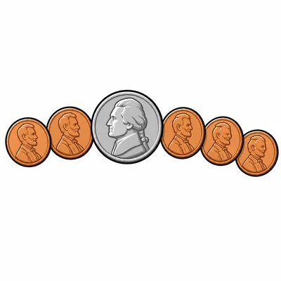 One nickel and five pennies.