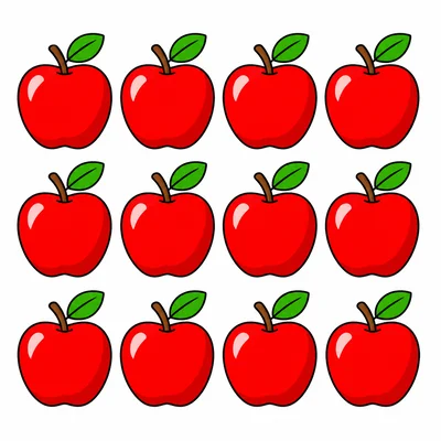 Twelve red apples arranged for counting.