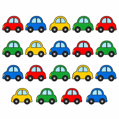 Nineteen toy cars arranged for counting.