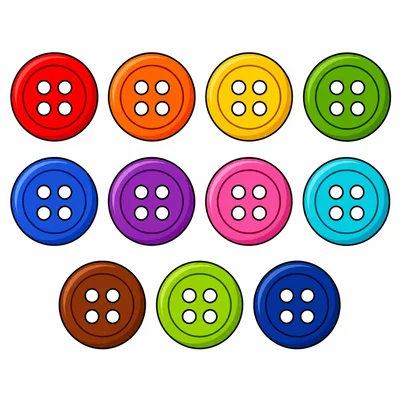 Eleven colorful buttons arranged for counting.