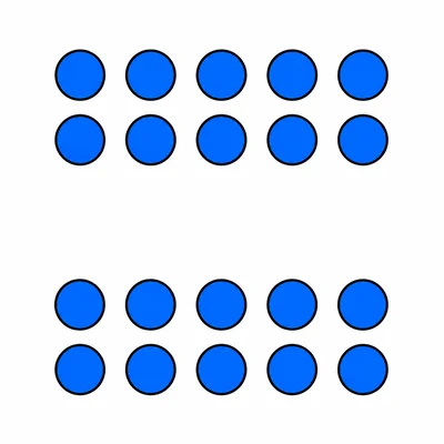 Twenty dots shown as two groups of ten.
