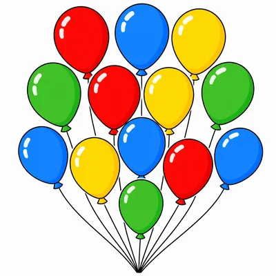 Thirteen colorful balloons in a bunch.