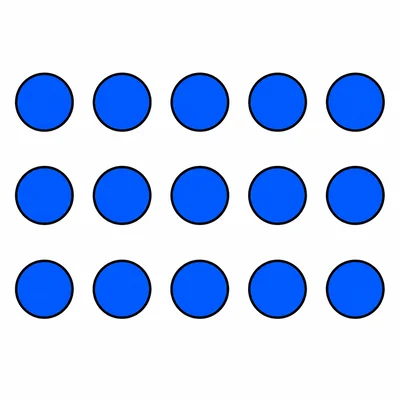Fifteen blue circles arranged in rows.