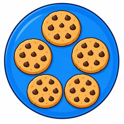 Five cookies on a plate.