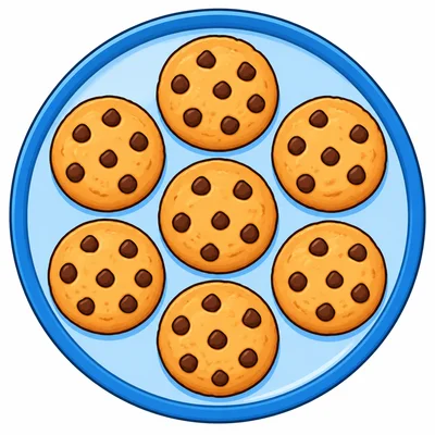 Seven cookies on a plate.