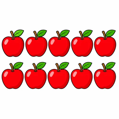 Ten red apples arranged in two rows