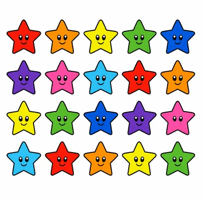 Twenty colorful stars arranged in rows