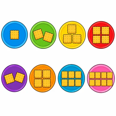 Two rows of plates show one-two-three-four crackers and two-four-six-eight crackers.