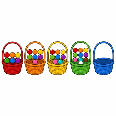 A row of baskets has six, seven, eight, nine, and then an empty basket.