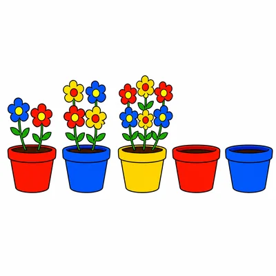 Flower pots show groups of two, four, six, then two empty pots.