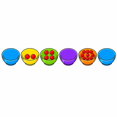 Six bowls show empty, two berries, four berries, empty, eight berries, and empty.