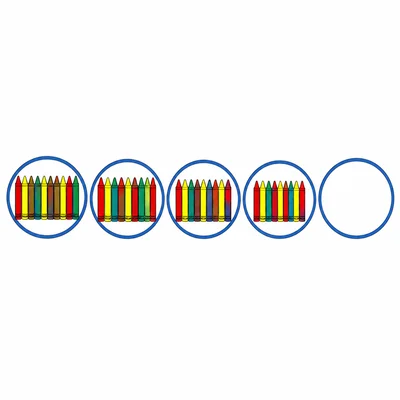 Plates show twelve, eleven, ten, nine crayons, followed by an empty plate.