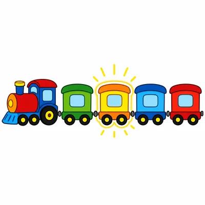 A colorful train with the third car highlighted.