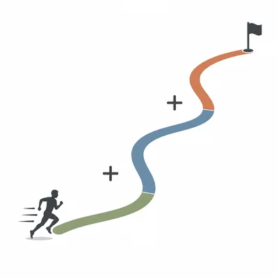 A runner on a path divided into three colored segments.