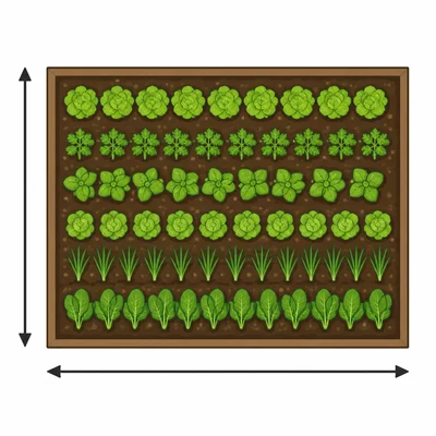 A rectangular garden with arrows showing its length and width.