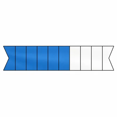 A ribbon divided into ten equal parts with six parts shaded.