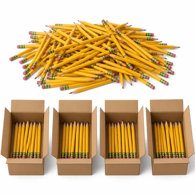 Pencils being divided equally into classroom supply boxes.