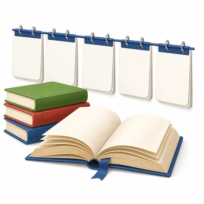 Books and blank calendar pages representing pages read each day.