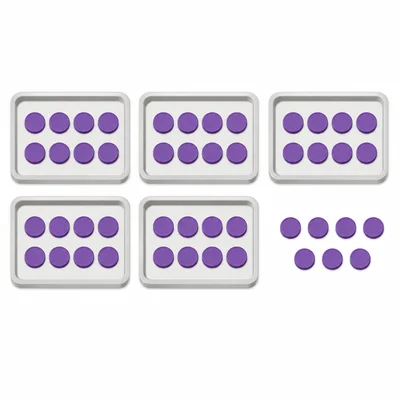 Five groups of eight counters with seven counters left over.