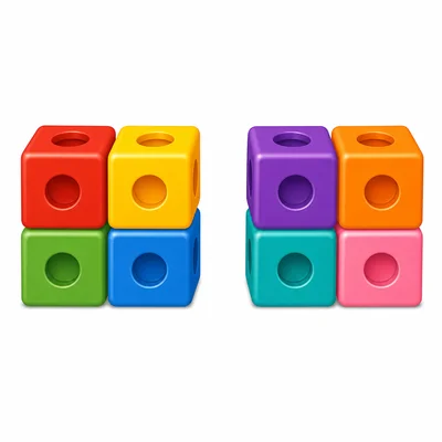 Two equal groups of four counting cubes.
