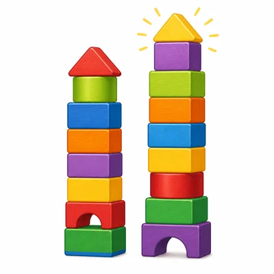 Two block towers showing nine blocks and ten blocks, with one extra block highlighted.