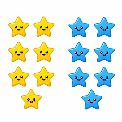 Two equal groups of seven star counters.