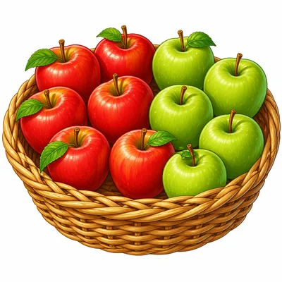 A basket with five red apples and five green apples.