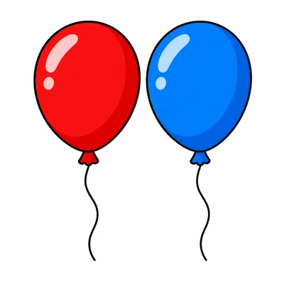 One red balloon and one blue balloon.