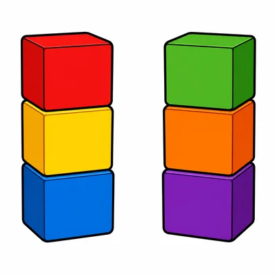 Two stacks of three toy blocks.