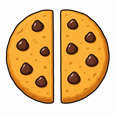 A cookie cut into two equal pieces.