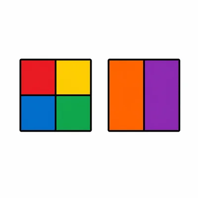 Two squares, one split into four equal parts and one split into two equal parts.