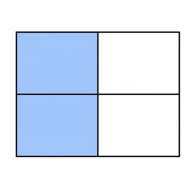 Rectangle divided into four equal parts with the left half shaded.