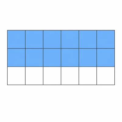 A three-by-six rectangle grid with twelve of eighteen squares shaded.