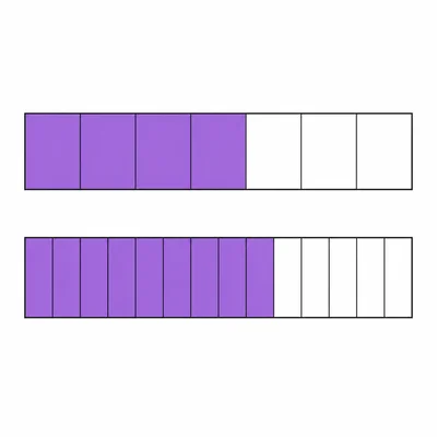 Two fraction bars show five eighths and ten sixteenths shaded equally.