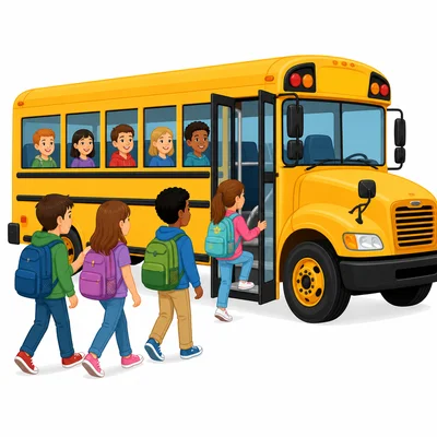 Students getting onto a yellow school bus.