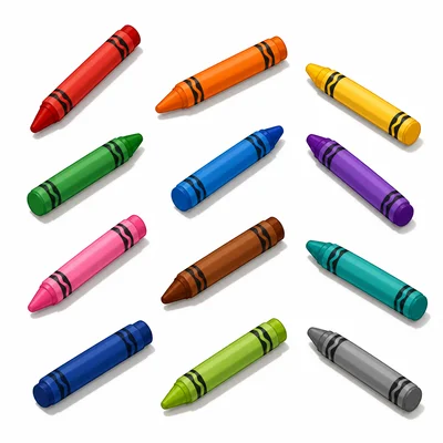 Twelve colorful crayons on a table.