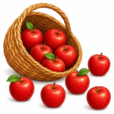 A basket with nine apples.