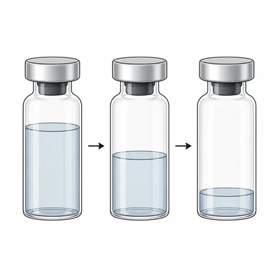 Three medicine vials show the amount of medicine decreasing over time.