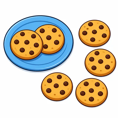 Six cookies split into two cookies and four cookies.