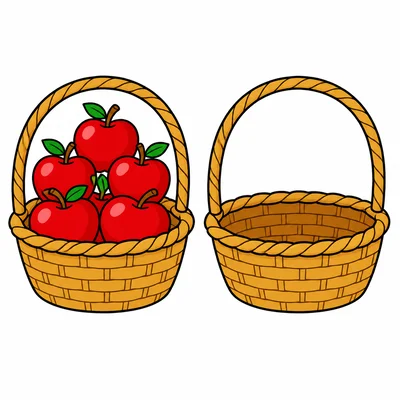 One basket has five apples and the other basket is empty.